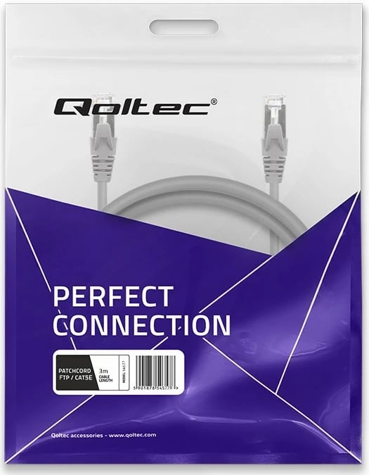Kabllo rrjeti Qoltec Patch Cord CAT5e, 3m, RJ-45, Gri