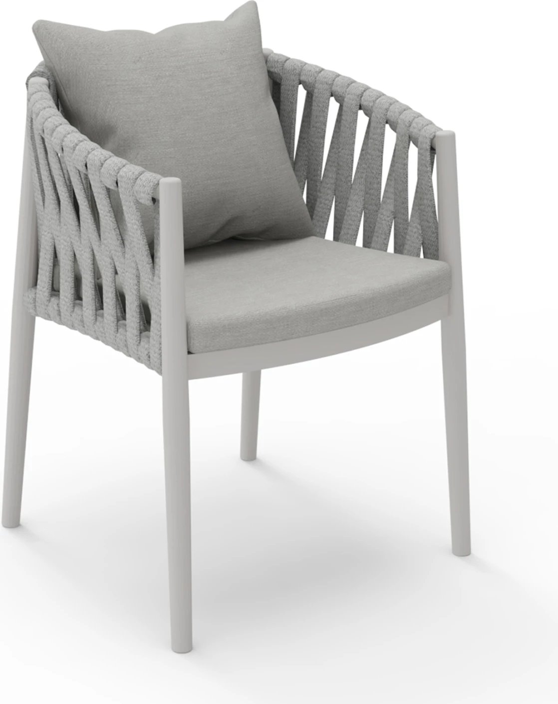 Karrige me krahë për tavolinë, alumini krem e bardhë, litar poliestër bezhë, material Olefin, 59x60x76cm