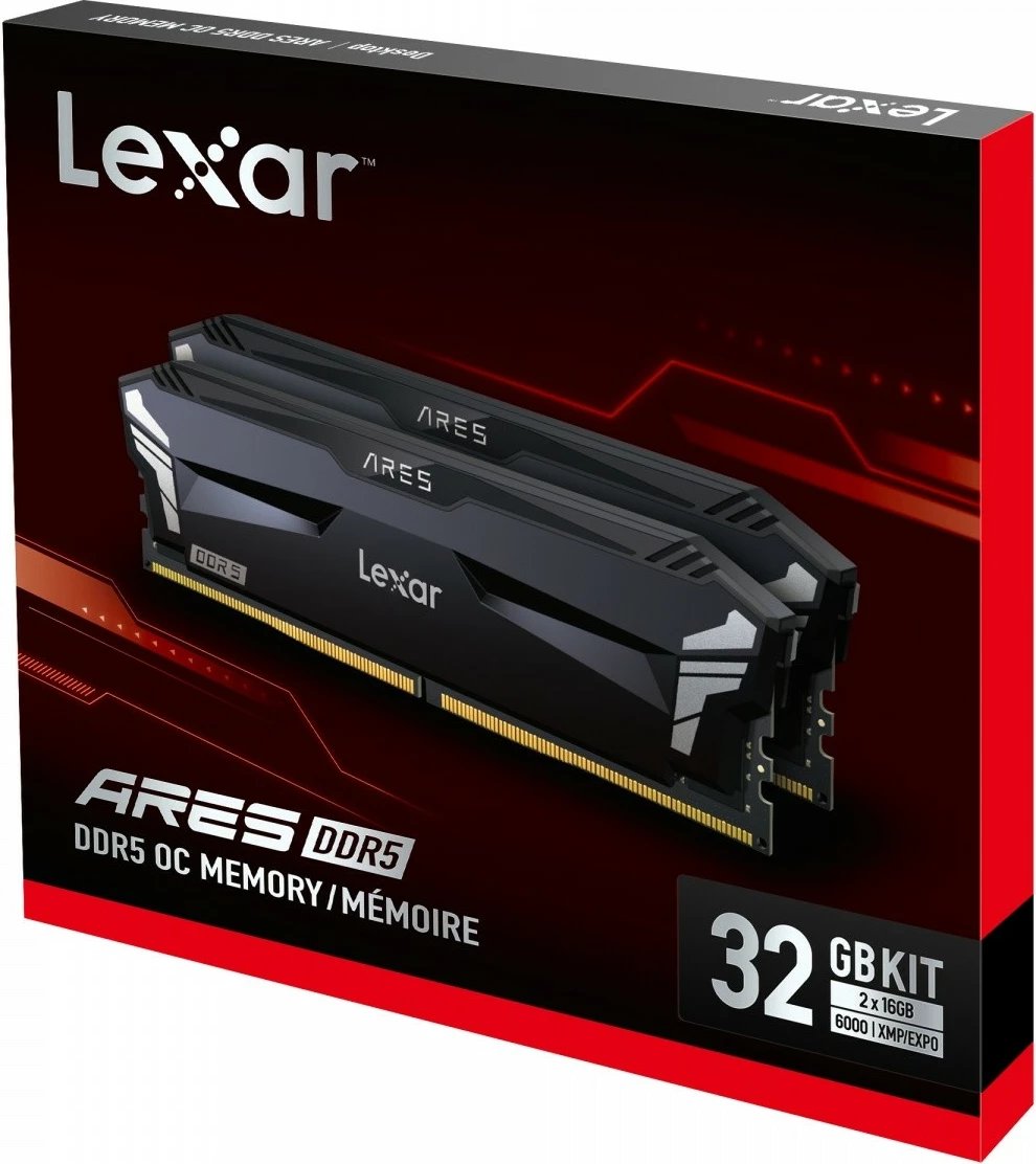 RAM Memorje Lexar ARES DDR5, 32GB (2x16GB), 6000MHz, CL32, RGB, e zezë