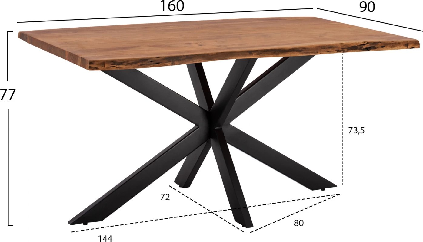 Tavolinë ngrënieje Montana Superior, dru akacie masiv, 160x90x77cm, trashësi 3.5cm, FH8481.11