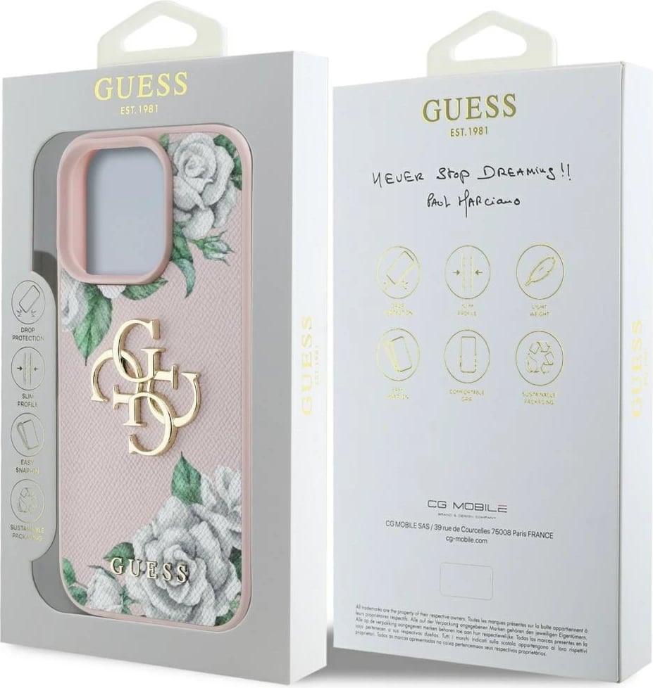 Mbështjellës Guess Grained Roses Big 4G logo për iPhone 16 Pro, Rozë Mbështjellës Guess Grained Roses Big 4G logo për iPhone 16 Pro, Rozë