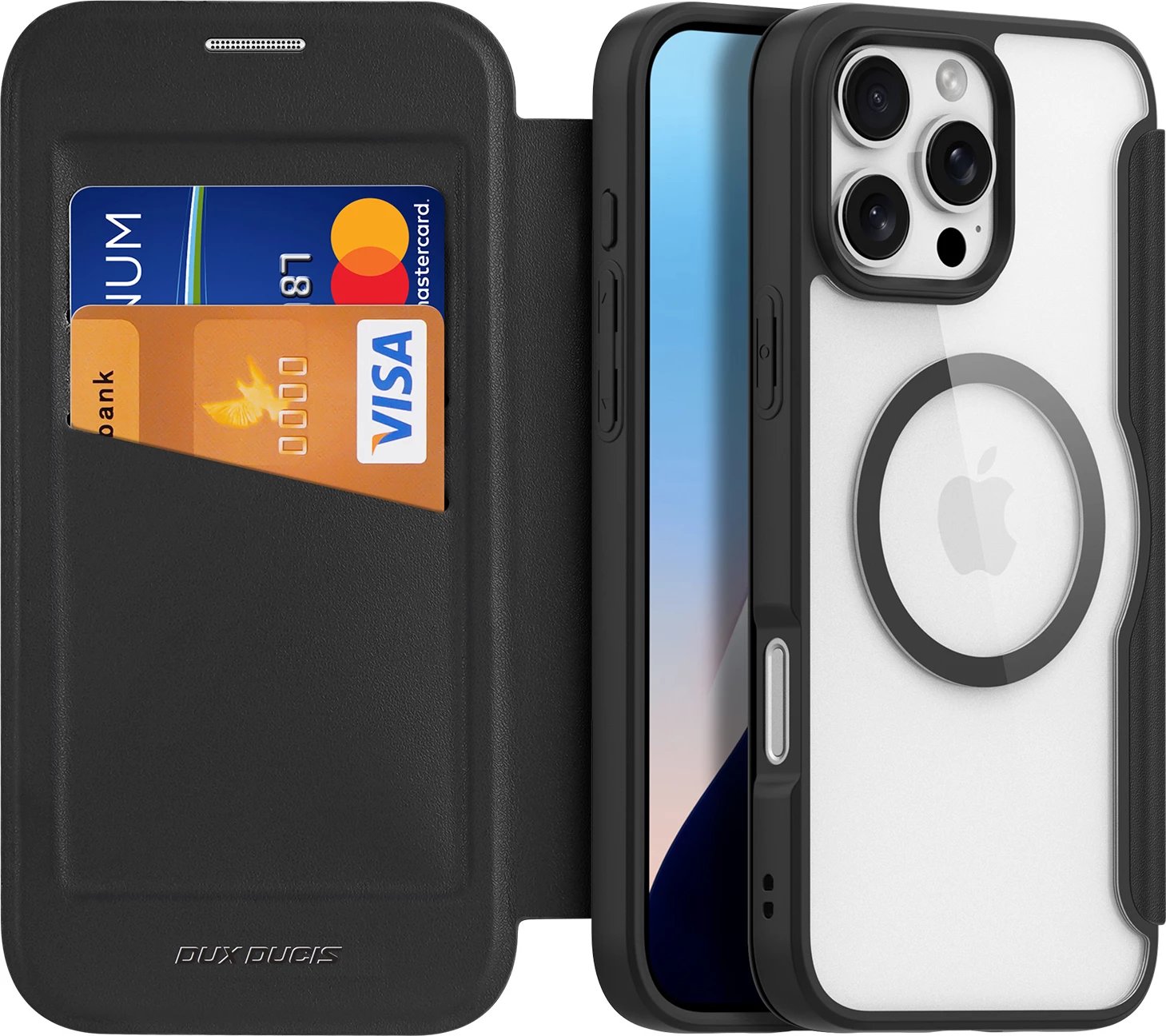 Mbështjellës Dux Ducis Skin X Pro për iPhone 16 Pro, me MagSafe, me kapak, i zi