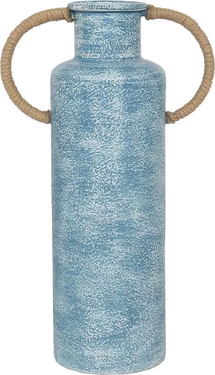 Vazo Atlantic, metalike, ngjyrë kaltër-bardhë, litar natyral, 26x14x44cm