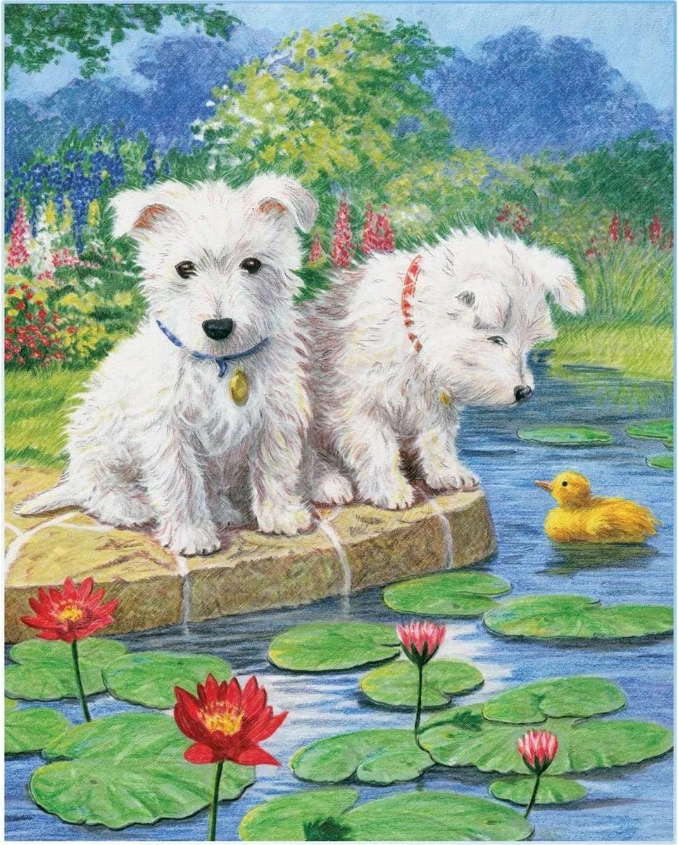 Mozaik me diamant Norimpex NO-1008542, Puppies by the Pond, 40x30cm, shumëngjyrësh, set