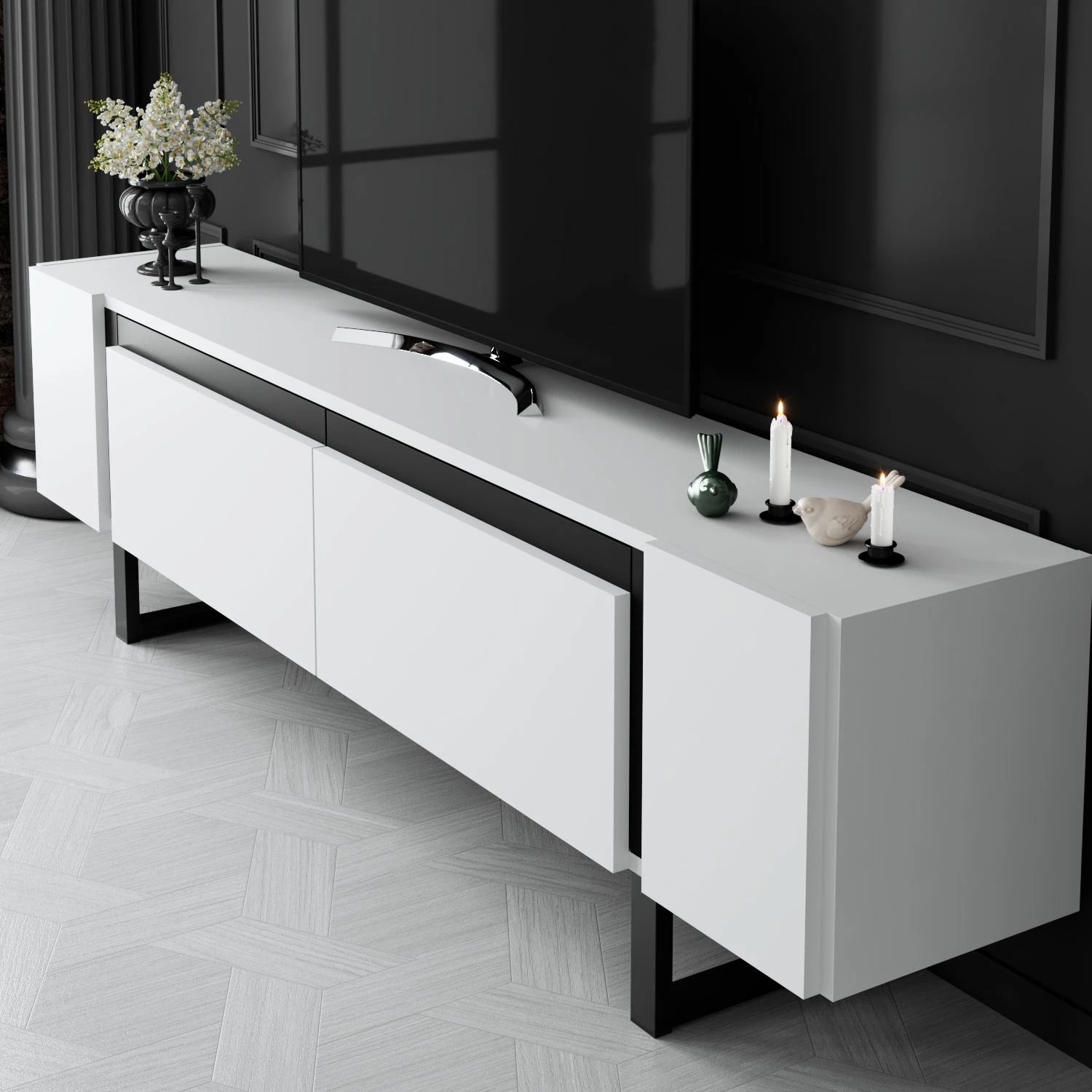 Komodë TV Hanah Home, Yildiz, e bardhë, e zezë