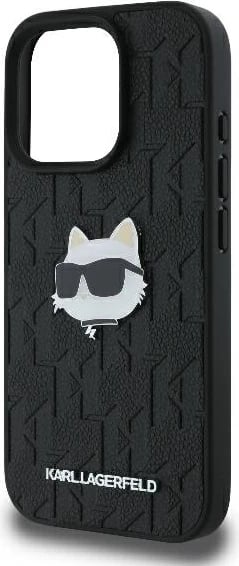 Mbështjellës Karl Lagerfeld Monogram Choupette Head Pin për iPhone 16 Pro Max, i zi