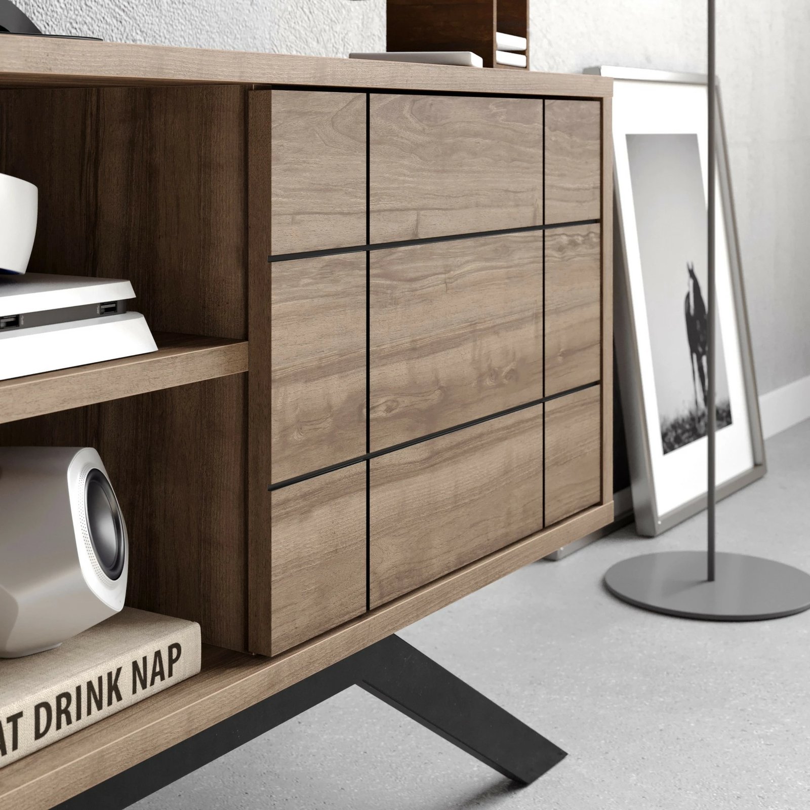 Komodë TV Hanah Home, ngjyrë e zezë dhe arre, North