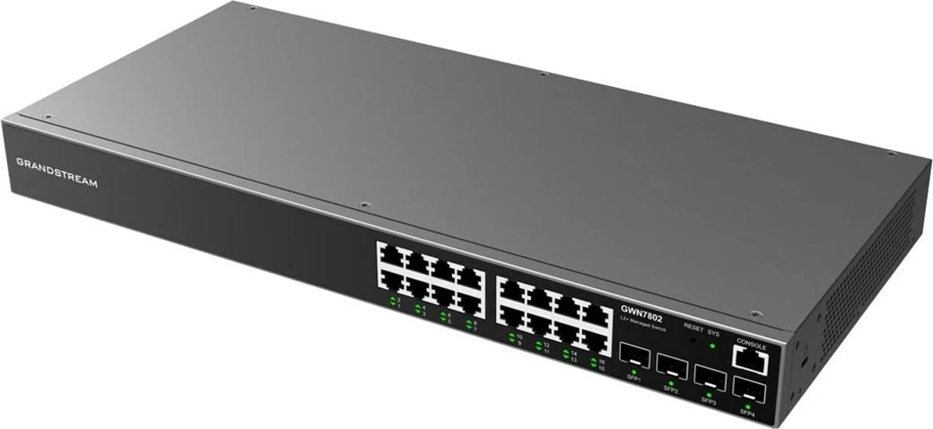 Switch Grandstream GWN 7802, 16GE, 4SFP, i menaxhueshëm, i zi