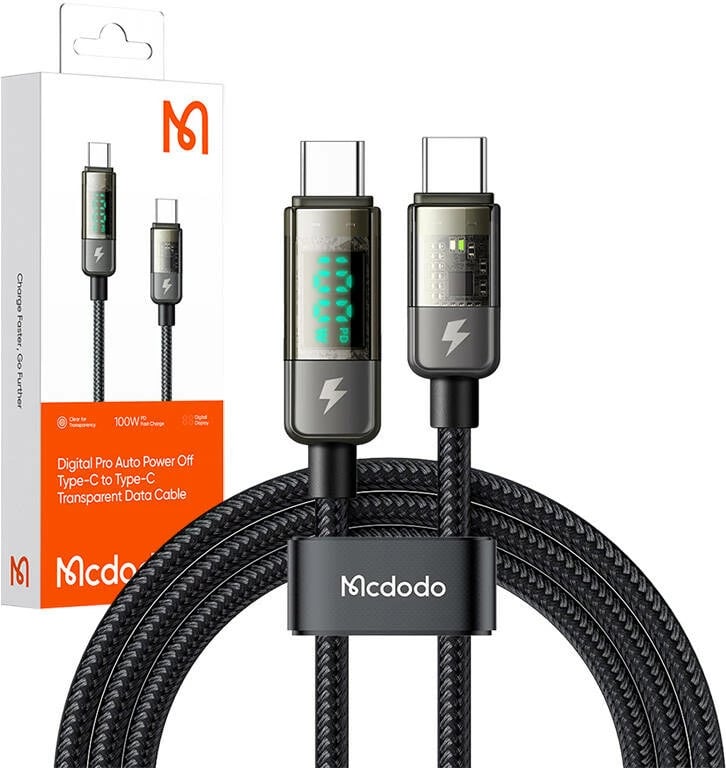 Kabllo USB-C në USB-C Mcdodo CA-3611, 1.8m, 100W, e zezë