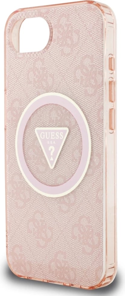 Mbështjellës Guess IML Metal Glitter 4G Circle Triangle MagSafe për iPhone 16e, Rozë Mbështjellës Guess IML Metal Glitter 4G Circle Triangle MagSafe për iPhone 16e, Rozë
