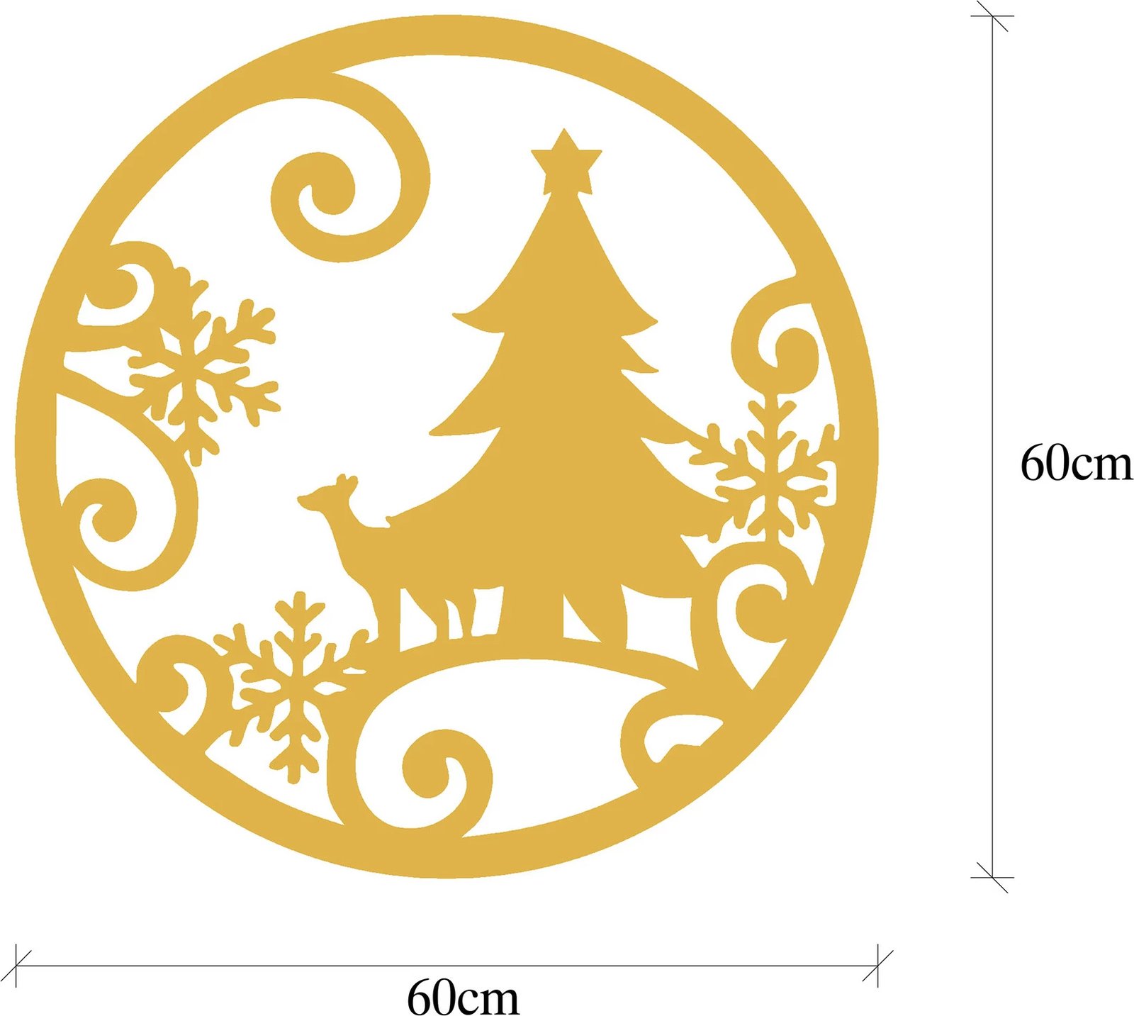 Aksesor dekorativ metalik për mur, Wallity, XMASGOLD - 027, ngjyrë ari, 60x60cm