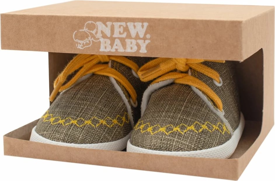 papuçe bebeje stil patika NEW BABY Jeans Mustard 0-3 muaj, shollë e hollë sintetike, brendshme e gjerë, 10 cm, mustard