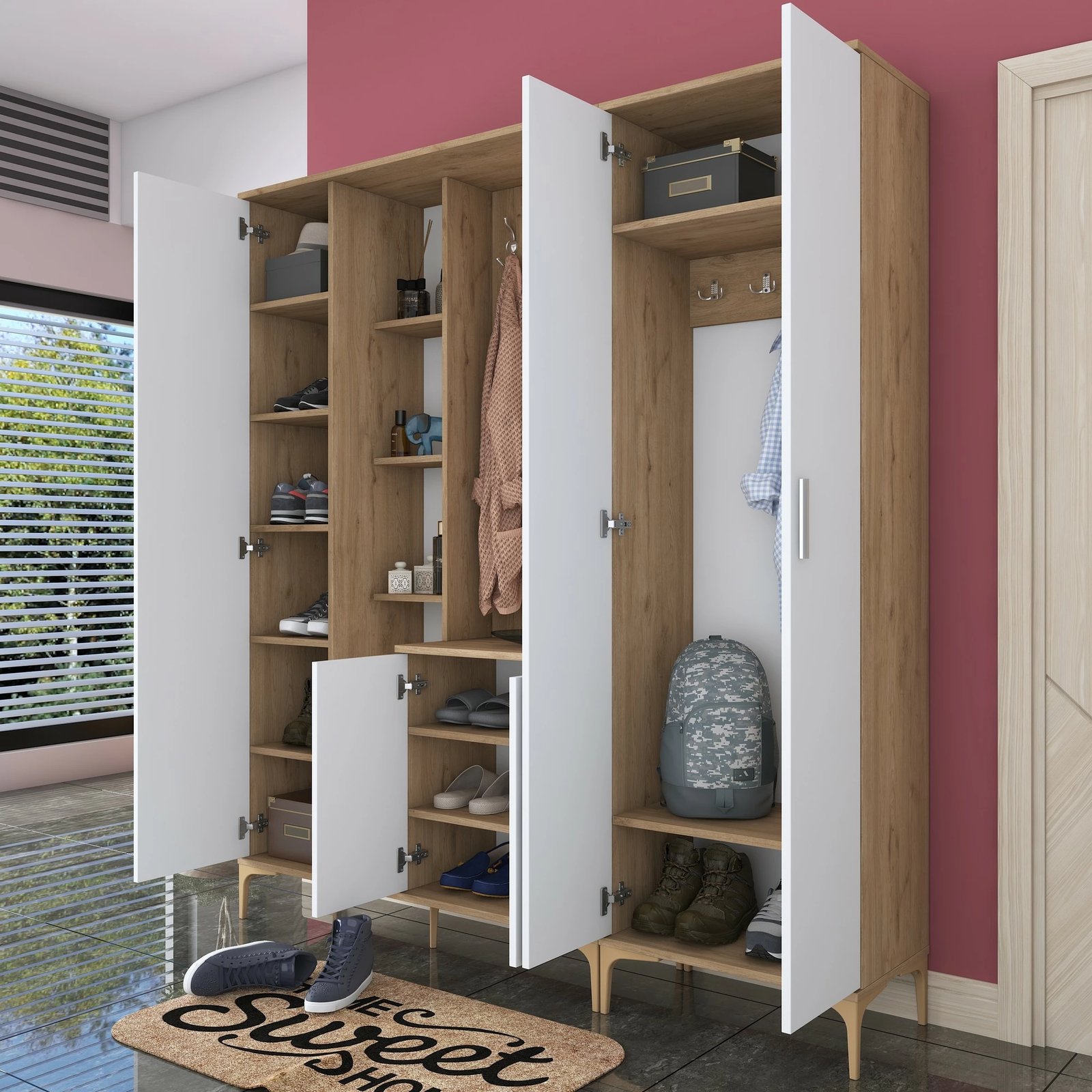 Stendë për korridor, ngjyrë arre dhe e bardhë, EA129 - 2797