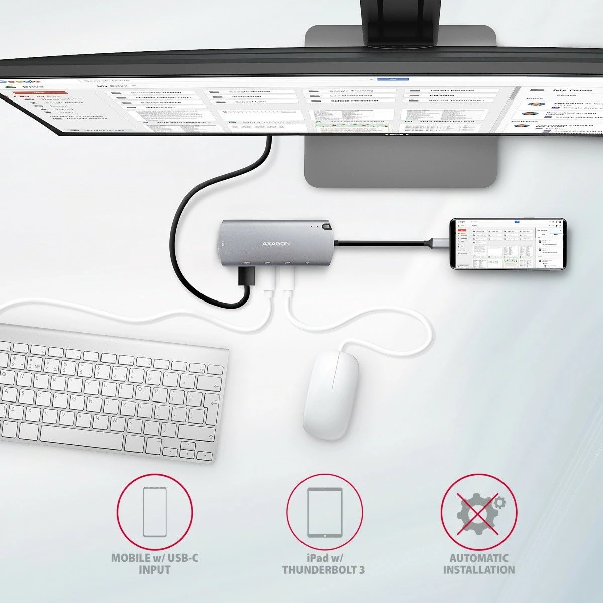 Kasë AXAGON HMC-6M2, multiport USB-C 3.2 Gen 1 hub, slot M.2 SATA, HDMI, GLAN, 2x USB-A, PD 100W, Gri