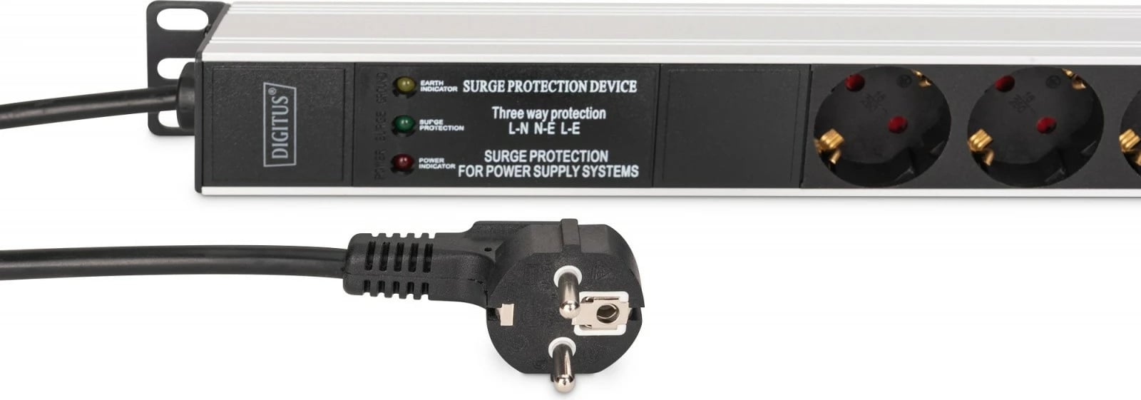 PDU listë rryme rack Digitus DN-95438, 9 prize Schuko (45°), 1U, 620 mm, mbrojtje nga mbitensioni + filtër EMI/RFI, kabllo 2 m, 16A, alumini, e zezë/argjendtë PDU listë rryme rack Digitus DN-95438, 9 prize Schuko (45°), 1U, 620 mm, mbrojtje nga mbitensioni + filtër EMI/RFI, kabllo 2 m, 16A, alumini, e zezë/argjendtë