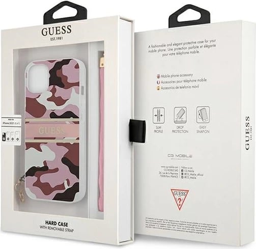 Mbështjellës Guess GUHCP13MKCABPI për iPhone 13 6.1", Camo Strap, rozë