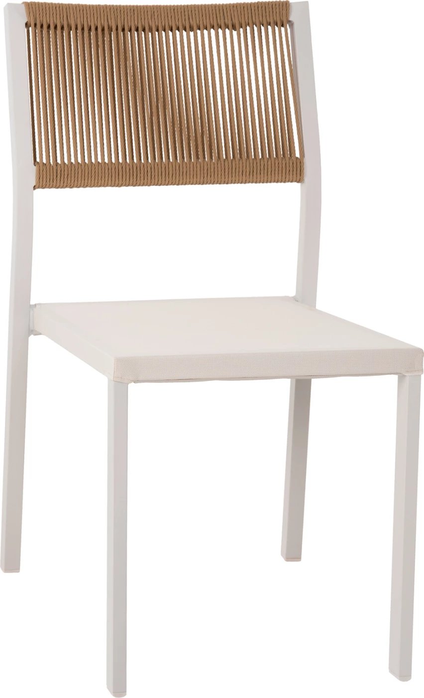 Karrige alumini FH5921.02, kornizë e bardhë dhe tekstil me ratan sintetik bezhë, 46x55.5x83H cm