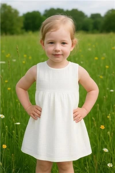 Fustan bebe pa mëngë, New Baby Elizabeth, muslin pambuk 100%, madhësi 68 (4-6m), i bardhë