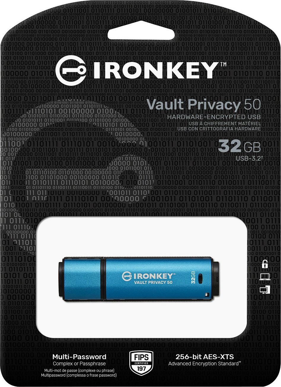 USB-Stick Kingston IronKey Vault Privacy 50 32GB, USB 3.2, zi/blu