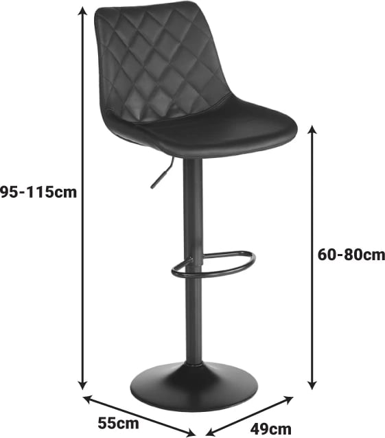Set 2 karrige për bar Libra, ngjyrë e zezë, PU-metal, 49x55x115cm