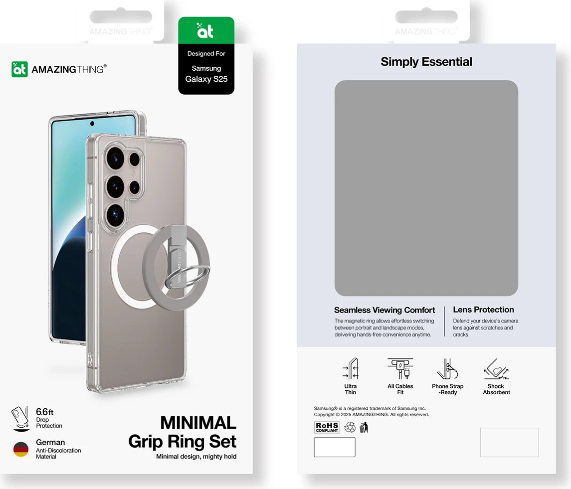 Mbështjellës AmazingThing Minimal Mag Case për Samsung Galaxy S25, me unazë magnetike, Transparent