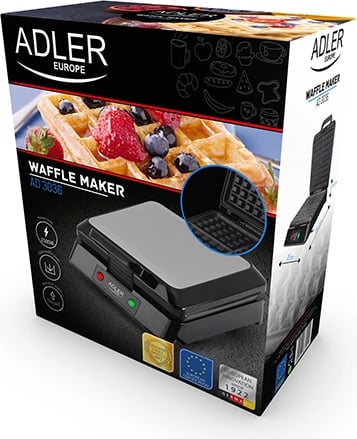 aparat për gofre, Adler AD 3036, 1080–1300 W (1500 W max), 4 gofre katrore, veshje jo-ngjitëse