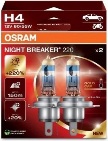 Llamba halogjene OSRAM NIGHT BREAKER 220 H4, 2 copë