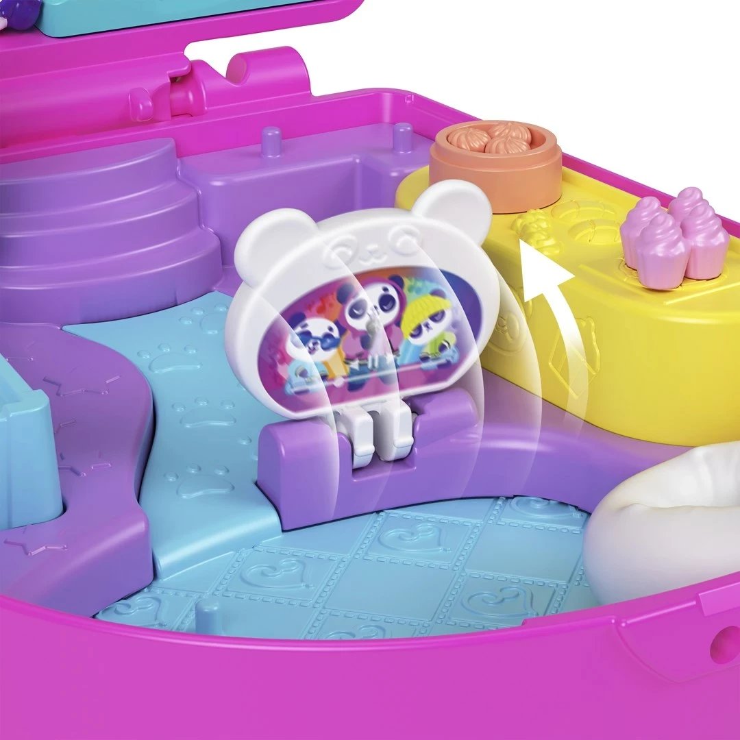 Set lodrash Polly Pocket Bubble Tea Panda Compact me 2 kukulla të vogla dhe panda, shumëngjyrësh