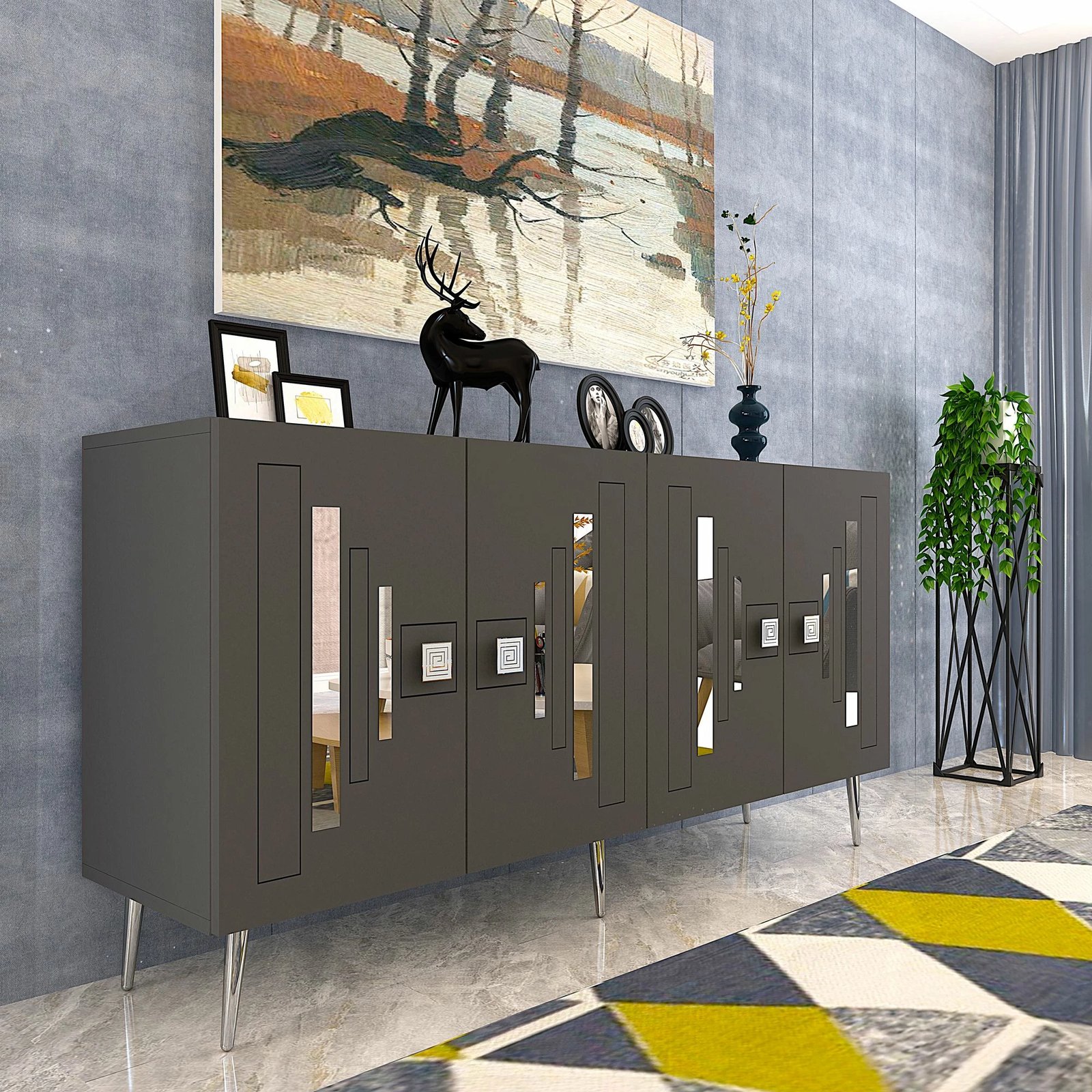 Konsol Skye Decor, antracit, argjend