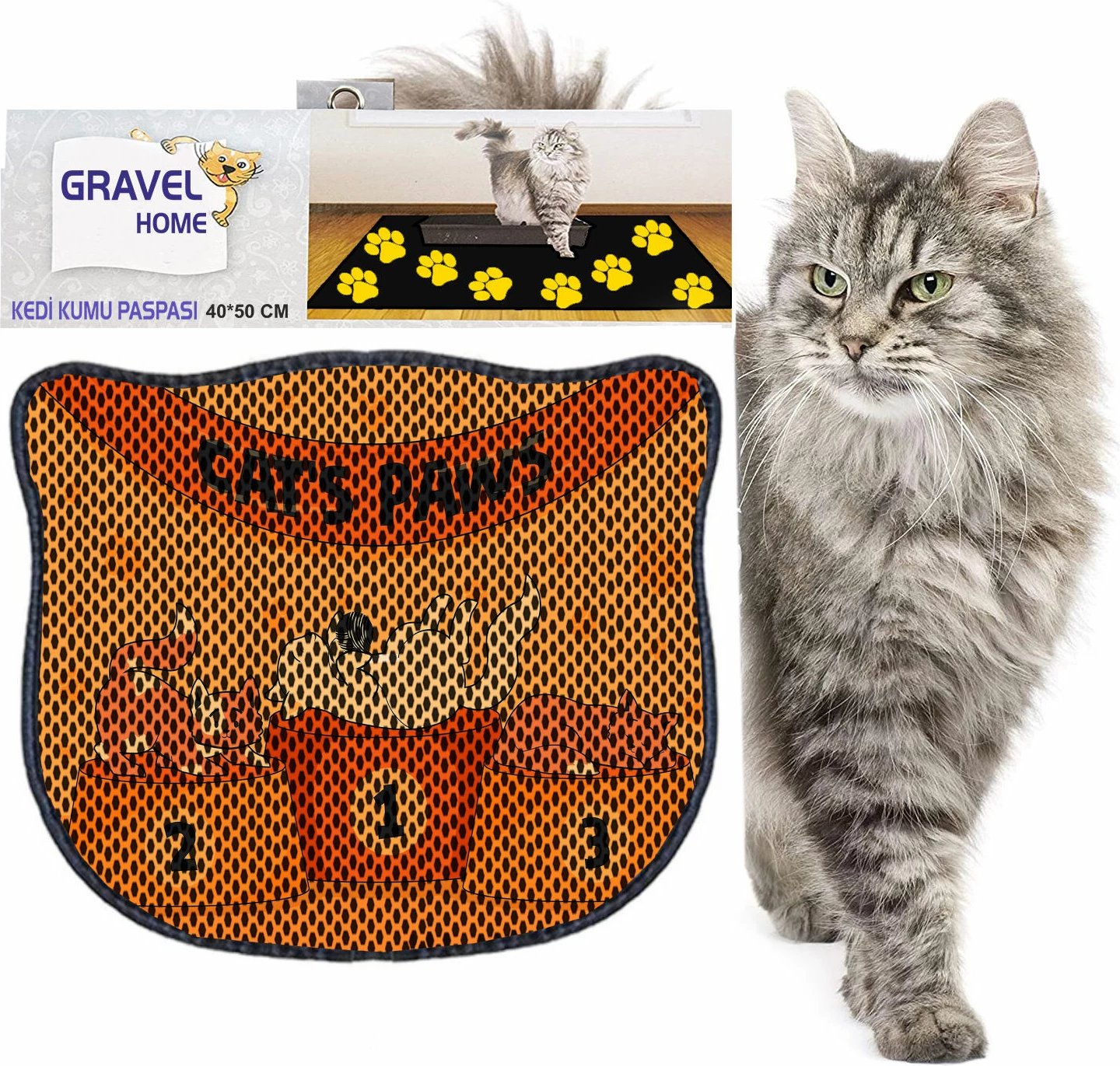 Tapet për rërë mace, shumëngjyrësh, Paws & Whiskers, Kdkafa0248, 40x50cm