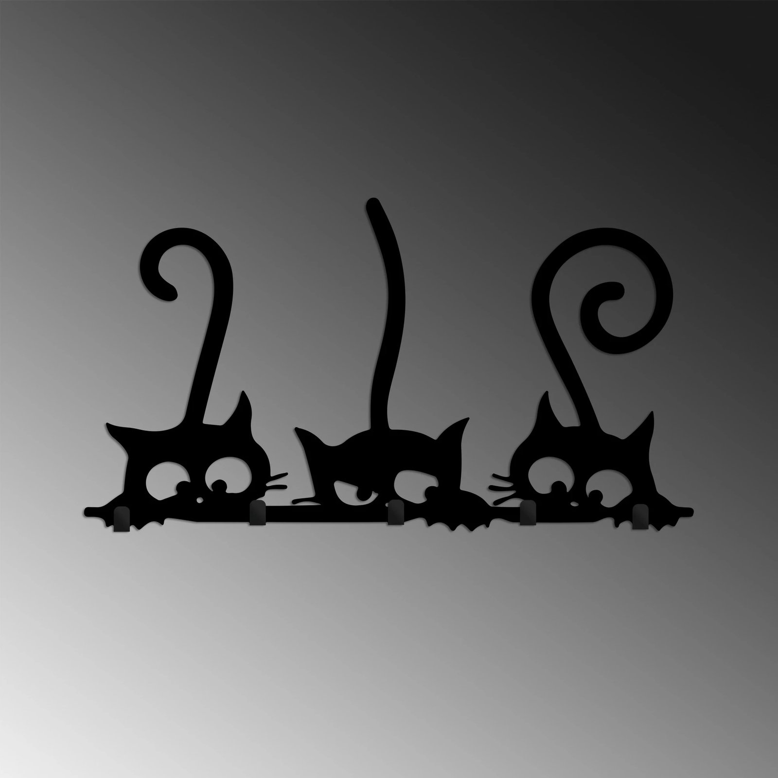 Varëse muri metalike, dizajn mace të fshehura, ngjyrë e zezë, 60x37x2 cm