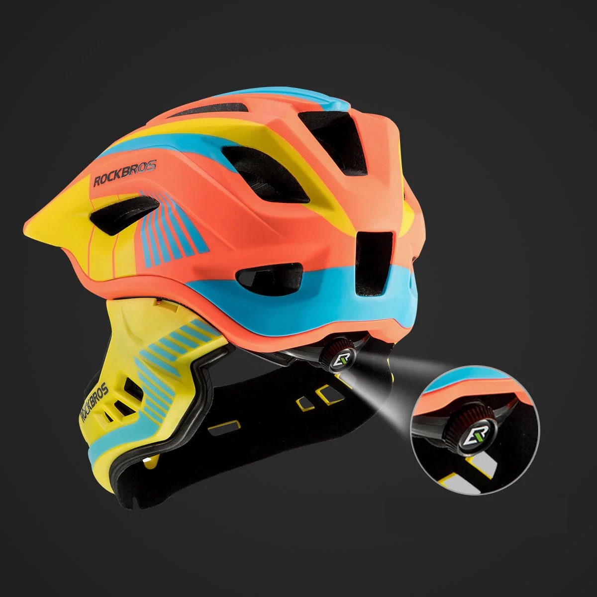 Helmetë biçiklete për fëmijë Rockbros TT-32SOYB-S me mbrojtëse të nofullës, S, verdhë-portokalli