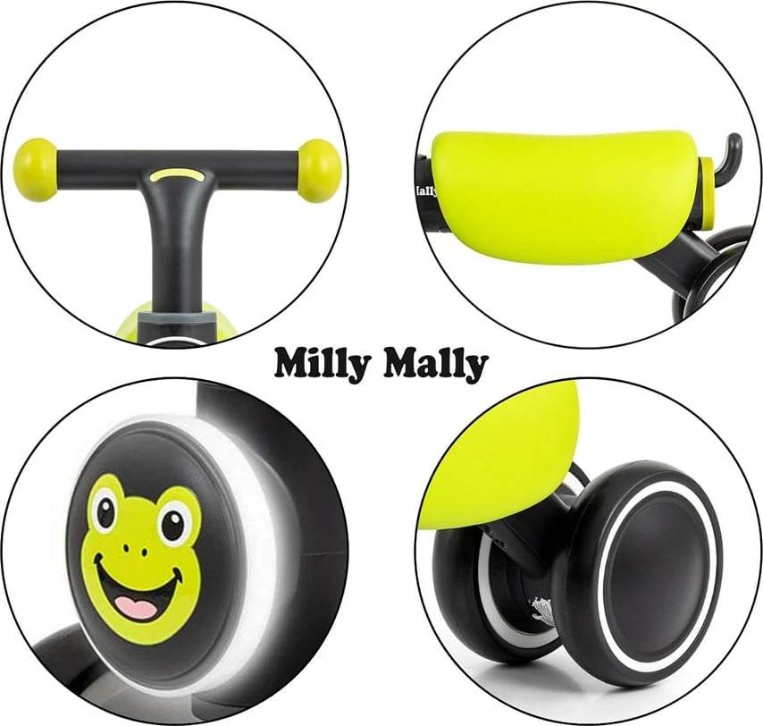 bicikletë balancuese fëmijësh, Milly Mally, York, 4 rrota, dritë LED dhe tinguj, 12–36 muaj, deri 25 kg, jeshile