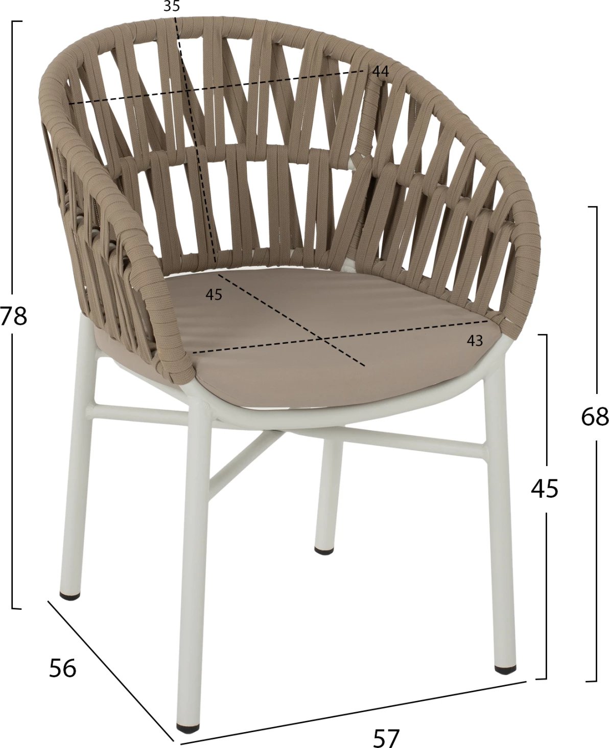 Karrige alumini e bardhë me litar bezhë 57x56x78 cm.FH5857.02