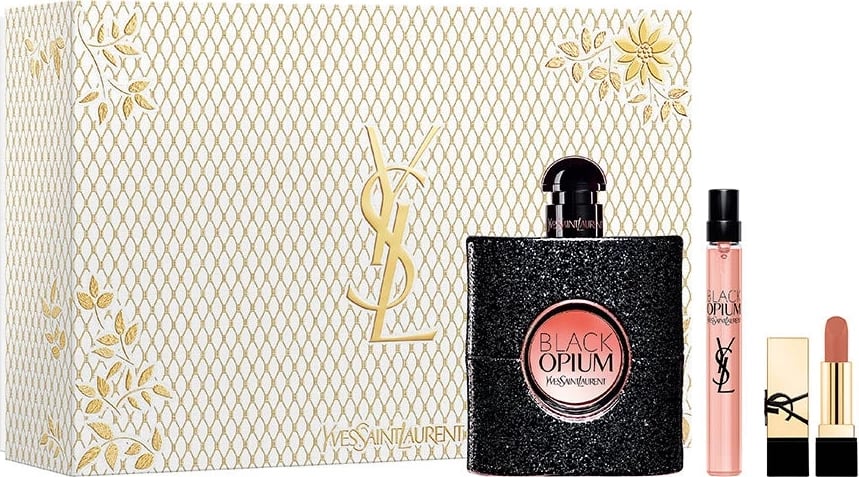 Set dhurate Eau de Parfum dhe Buzëkuq Yves Saint Laurent Black Opium për femra 90ml + 10ml