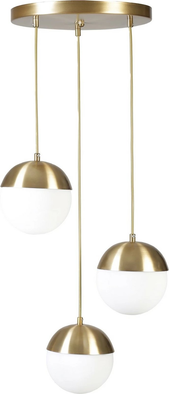 Llambë tavani Opviq, tre sfera, metal ngjyrë ari, xham i bardhë