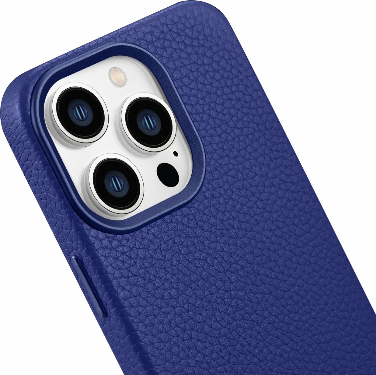 Mbështjellës iCarer Litchi Premium për iPhone 14 Pro, lëkurë natyrale, MagSafe, kaltër e errët