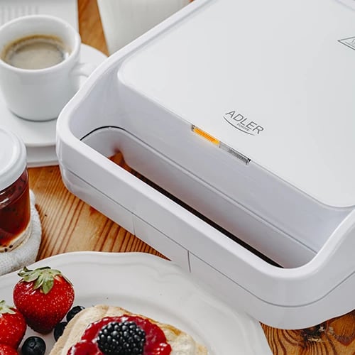 Sandwich maker 2-në-1, Adler AD 3070, pllaka të ndërroshme toast + grill, 850W (1100W max), i bardhë