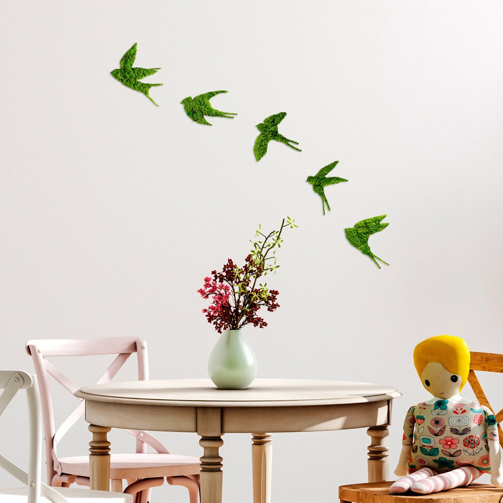 Aksesor dekorativ metalik për mur, dallëndyshe, ngjyrë e gjelbër