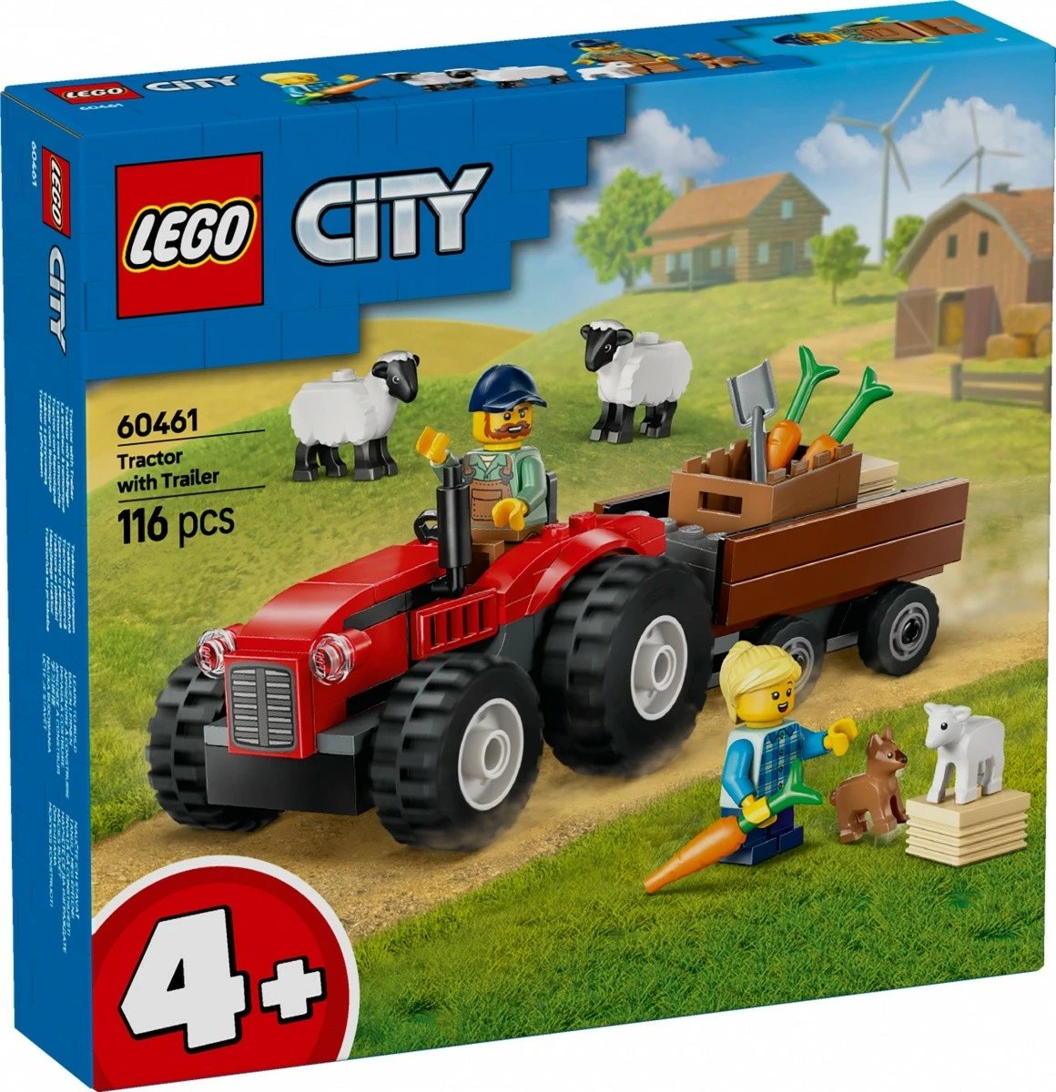 Set ndërtimi LEGO City 60461, traktor i kuq me rimorkio dhe dele, 116 pjesë