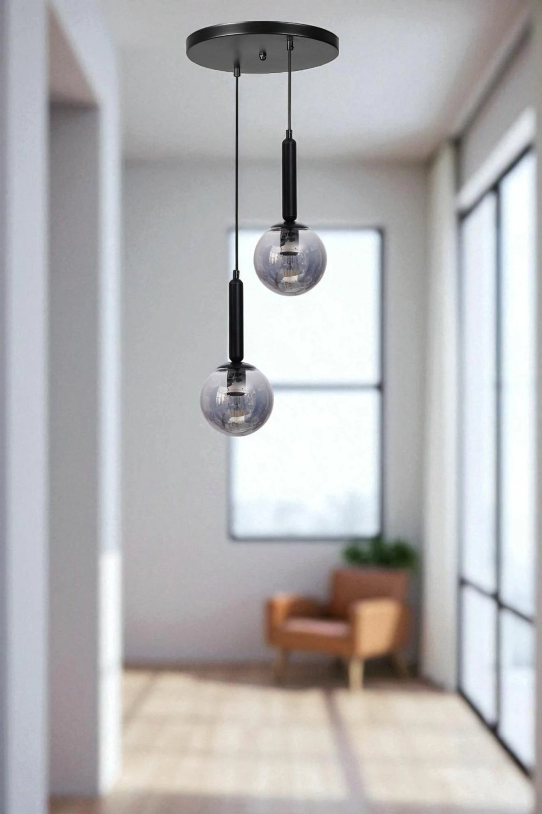 Llambë tavani Opviq, 9059-2, metal dhe xham, ngjyrë gri e zezë