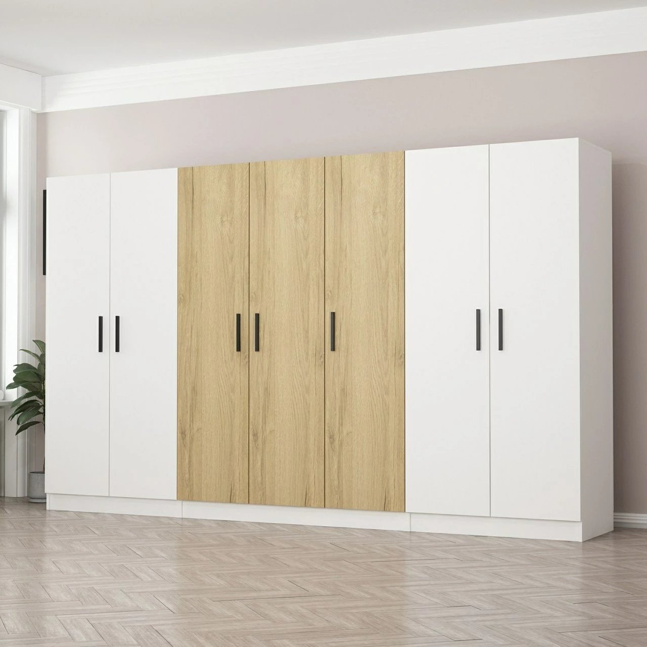 Dollap Skye Decor, i bardhë dhe dru, 315x190x52cm