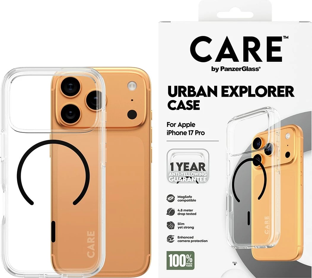 Mbështjellës PanzerGlass CARE Flagship Urban Explorer MagSafe për iPhone 17 Pro, transparent