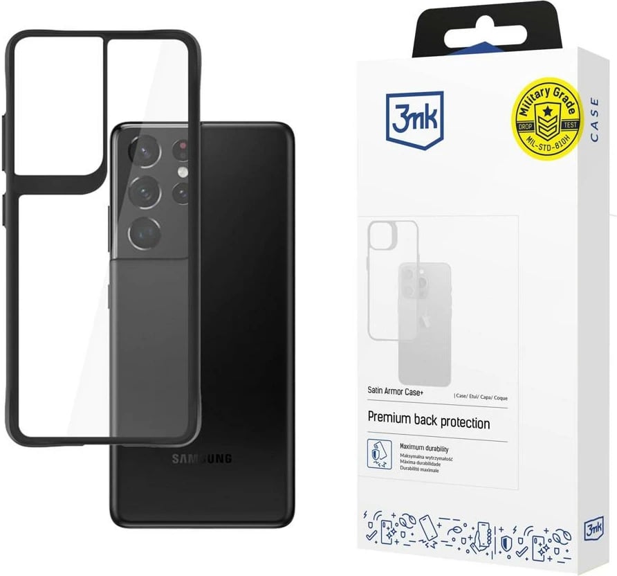 Mbështjellës 3mk Satin Armor Case+ për Samsung Galaxy S21 Ultra, i zi/transparente