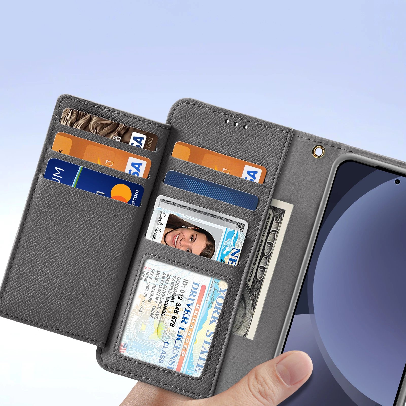 Mbështjellës Dux Ducis Lawa për Samsung Galaxy S25+, lëkurë, me portofol magnetik të ndashëm, Gri