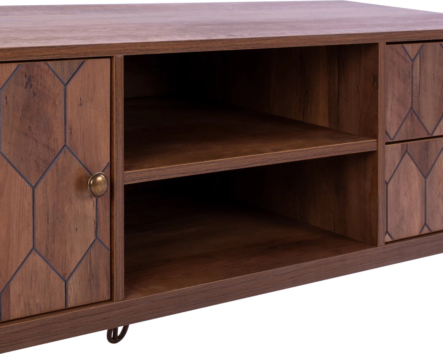 Mobilje TV Philippa, ngjyrë arre me detaje të arta, FH8674, 130x39,5x51 cm