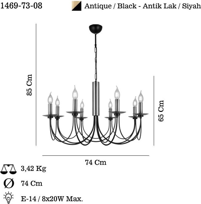 Llambadar Opviq, Dofa - 73-08, metal, ngjyrë antike dhe e zezë