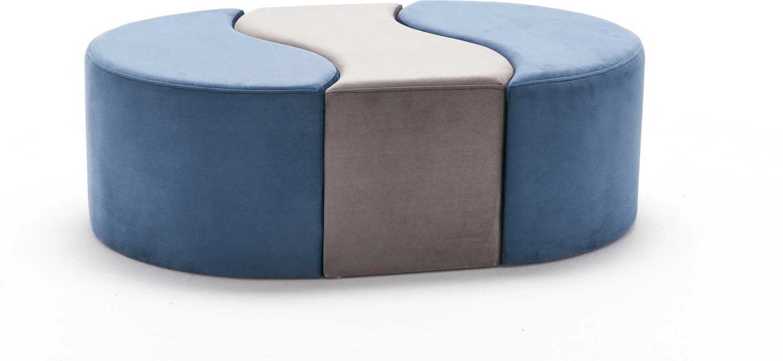 Puf modern Atelier del Sofa, Alya, ngjyrë kaltër dhe mink