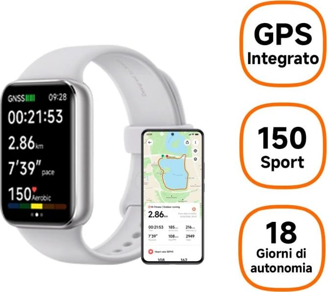 Smartwatch Xiaomi Smart Band 9 Pro BHR8715GL 1.74" AMOLED, Moon Silver