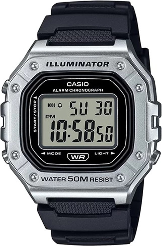 Orë dore CASIO SPORT ILLUMINATOR WR 50M për meshkuj, argjendtë